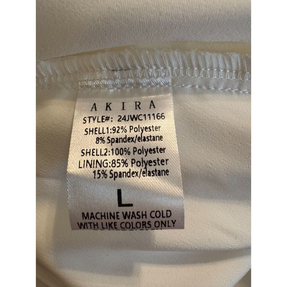 AKIRA White Satin Lace Mini Dress Ruffle Side Trains Bridal Prom Size L NWT - Picture 11 of 14